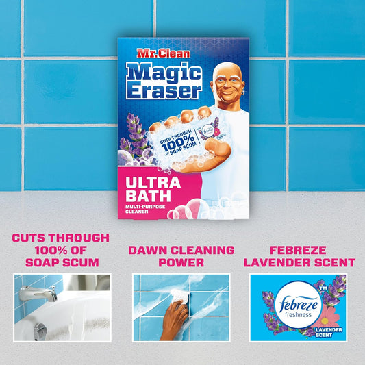 Mr. Clean Magic Eraser Ultra Bath Multi Purpose Cleaner For Bathroom, Soap Scum Remover For Shower, 5Ct