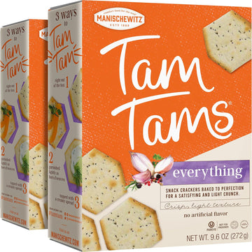 Manischewitz Tam Tam Everything Crackers 9.6oz (2 Pack), Crisp & Light Texture, Baked to Perfection