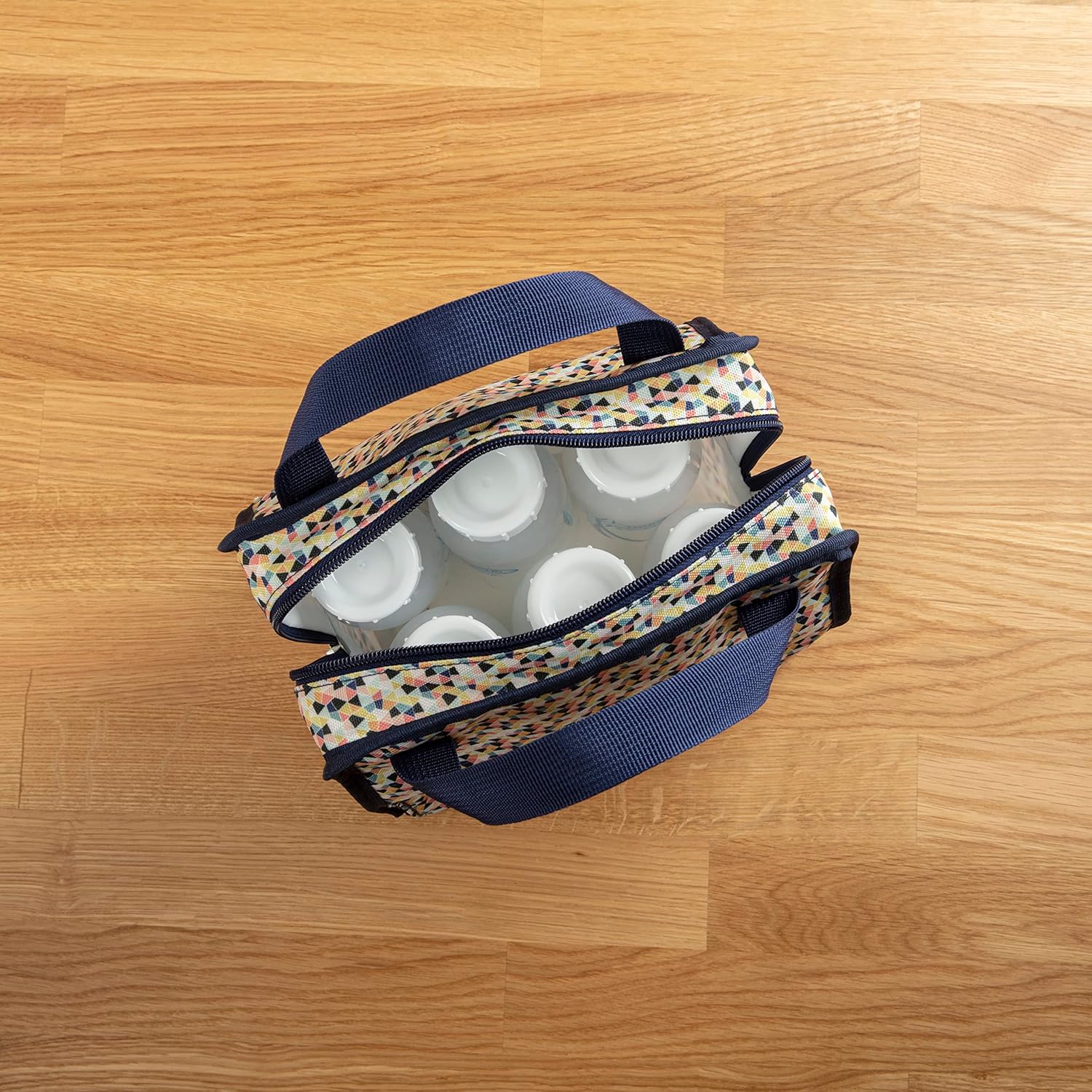 Dr. Brown's Fold & Freeze Bottle Tote, Travel Baby Bottle Insulated Cooler Bag, Store Up to 6 Baby Bottles, Geometric Multicolor, BPA Free : Baby