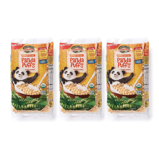 Panda Puffs Organic Peanut Butter Cereal, 1.54 Lbs. Earth Friendly Package (Pack of 3), Gluten Free, Non-GMO, EnviroKidz by Nature's Path