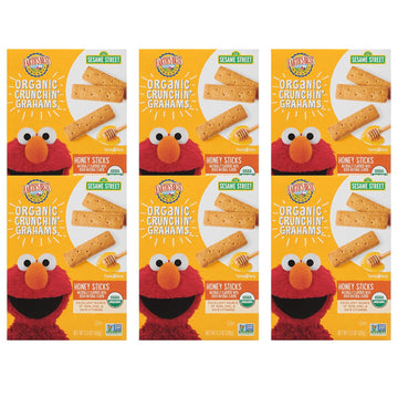 Earth'S Best Organic Kids Snacks, Sesame Street Toddler Snacks, Organic Crunchin' Grahams For Toddlers 2 Years And Older, Honey Sticks With Other Natural Flavors, 5.3 Oz Box (Pack Of 6)