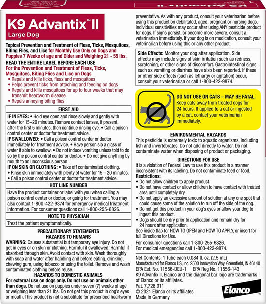 K9 Advantix Ii Large Dog Vet-Recommended Flea, Tick & Mosquito Treatment & Prevention | Dogs 21-55 Lbs. | 1-Mo Supply