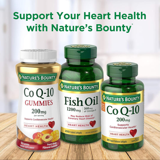 Nature'S Bounty Fish Oil, Supports Heart Health, 1200 Mg, 360Mg Omega-3, 200 Odorless Coated Softgels