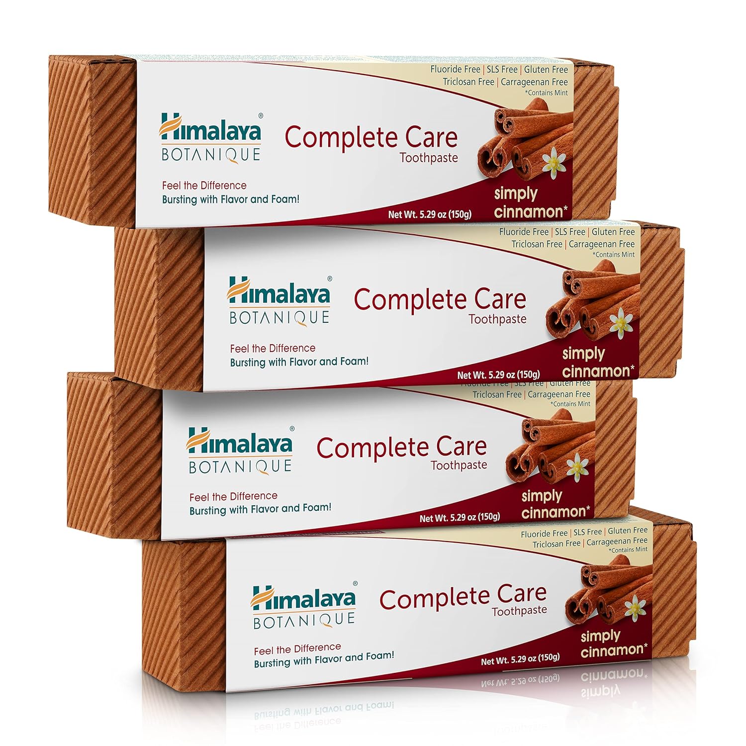 Himalaya Botanique Complete Care Toothpaste, Herbal, Cinnamon Flavor, Fights Plaque, Freshens Breath, Fluoride Free, No Artificial Flavors, Sls Free, Cruelty Free, Foaming, 5.29 Oz, 4 Pack