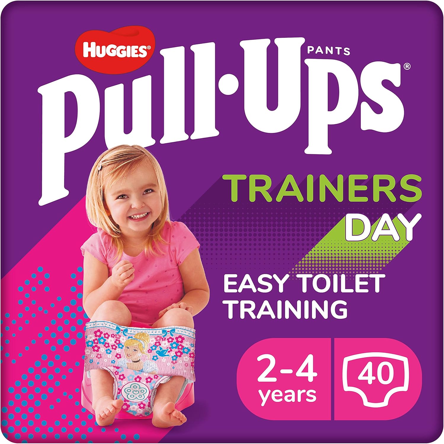 Huggies Pull-Ups, Trainers Day Nappy Pants For Girls - 2-4 Years, Size 6-7 Pull Up Nappies (40 Pants) - Essential Pull-Ups For Easy Toilet Training - Learn Wet From Dry