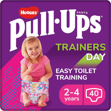 Huggies Pull-Ups, Trainers Day Nappy Pants For Girls - 2-4 Years, Size 6-7 Pull Up Nappies (40 Pants) - Essential Pull-Ups For Easy Toilet Training - Learn Wet From Dry