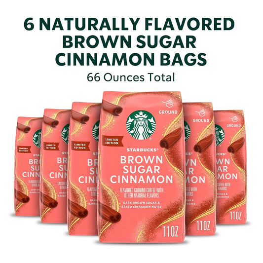 Starbucks Ground Coffee, Brown Sugar Cinnamon Naturally Flavored Coffee, 100% Arabica, Limited Edition, 6 Bags (11 Oz Each)