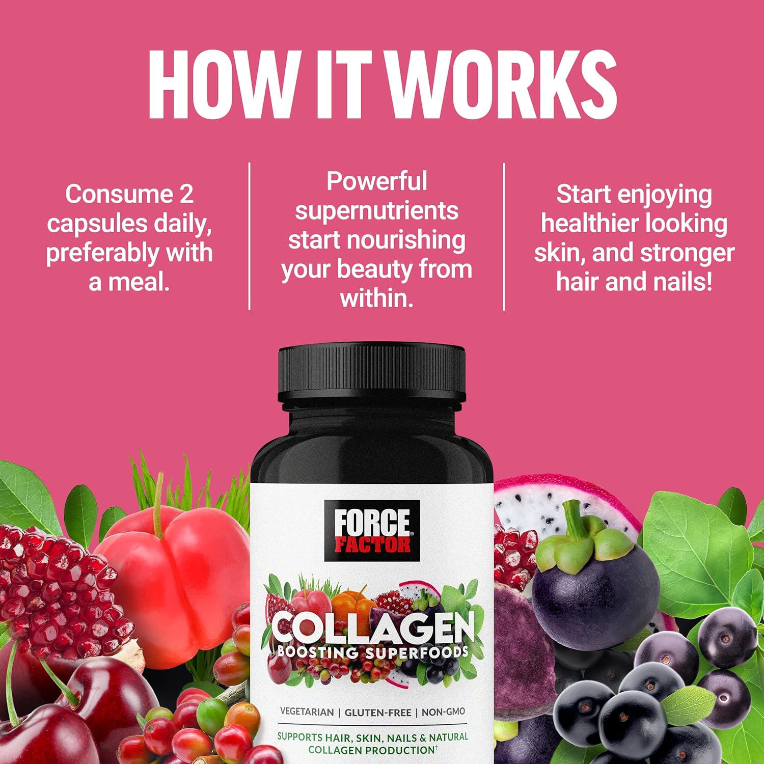 Force Factor Collagen Boosting Superfoods, Vegan Collagen Booster For Women, With Biotin, Hyaluronic Acid, And Vitamin C, For Hair, Skin, Nails, & Joint Support, Tropical Fruit, 60 Soft Chews : Health & Household
