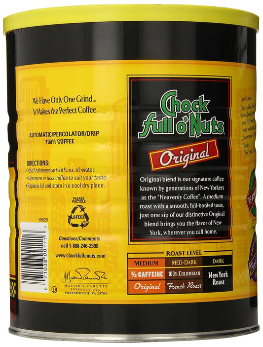 Chock Full O Nuts Ground Coffee, Original Blend, (Medium Roast)