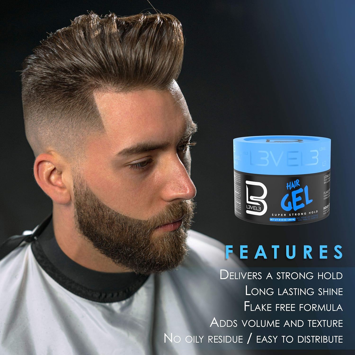 L3 Level 3 Hair Gel - Super Strong Hold - Flake Free - Long Lasting Shine For Men And Women - Level Three Gel - Add Volume And Texture - 500Ml Bundle Of 3 : Beauty & Personal Care