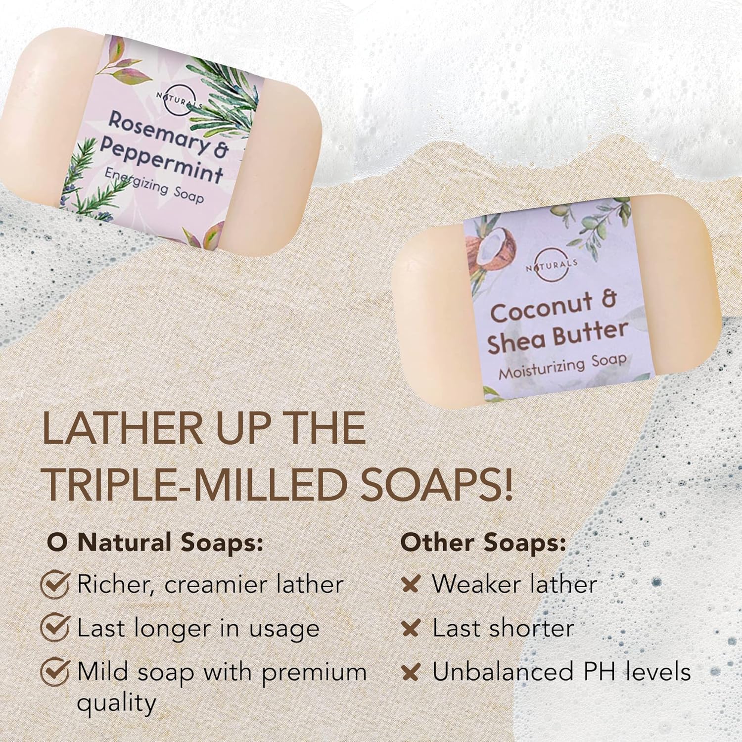 O Naturals 100% Natural Bar Soap - Gift Set For Women - Organic Ingredients & Essential Oils - Spa Gifts For Women & Men, Body Wash Soap Bar - 6Pc Natural Collection : Beauty & Personal Care