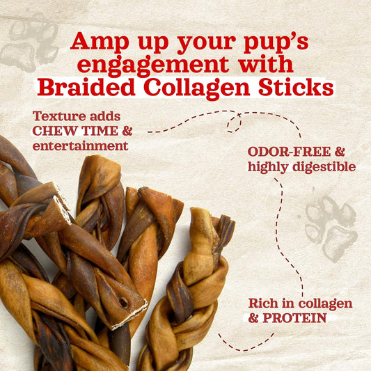Natural Farm Braided Collagen Chews For Dogs (6 Inch, 10 Pack), Collagen Sticks, Natural Dog Chews, Long Lasting, For Small, Medium And Large Dogs, Odor-Free, Rawhide Alternative