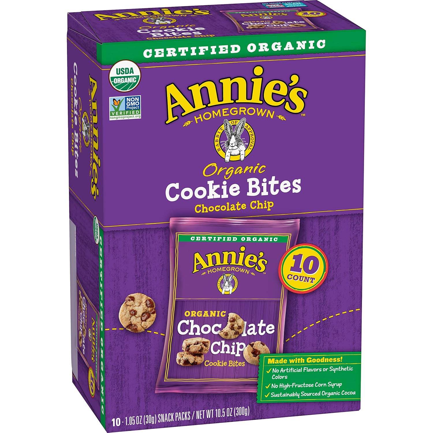 Annie'S Organic Chocolate Chip Cookie Bites, 10 Packets, Kids Snacks, Back To School Snacks, 10.5 Oz