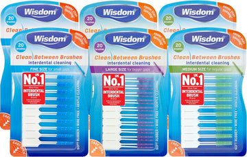 6x Wisdom Clean Between Interdental Brushes - Pack of 20 – Fine, Medium & Large (2 of each)