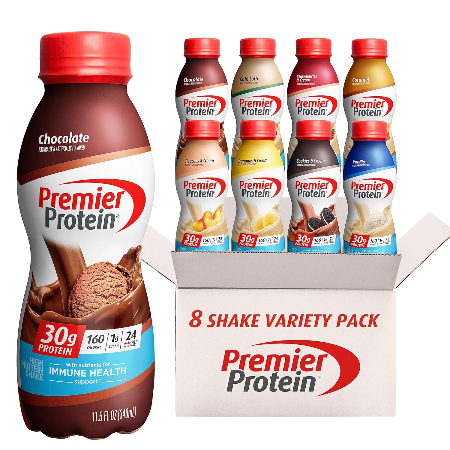 Premier Protein, Protein Shake, 8 Flavor Variety Pack, 30G Protein, 1G Sugar, 24 Vitamins & Minerals, Nutrients To Support Immune Health 11.5 Fl Oz (8 Pack)