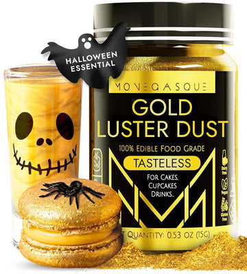 Monégasque Gold Luster Dust Edible 15G – Halloween Gold Edible Glitter For Cakes - Edible Luster Dust For Drinks - Edible Gold Luster Dust - Edible Gold Dust - Gold Sprinkles Edible - Cake Glitter