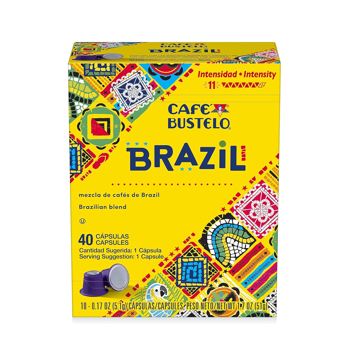 Cafe Bustelo Brazil Espresso Dark Roast Coffee, 40 Count Capsules For Espresso Machines, 11 Intensity (Capsule Color May Vary)