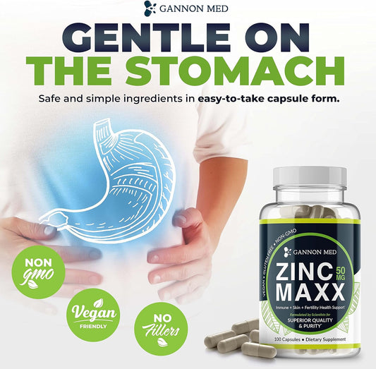 Zinc Maxx - 100 Capsules, Zinc Gluconate Immune Booster For Reproductive Health And Skin Care - 3+ Month Supply