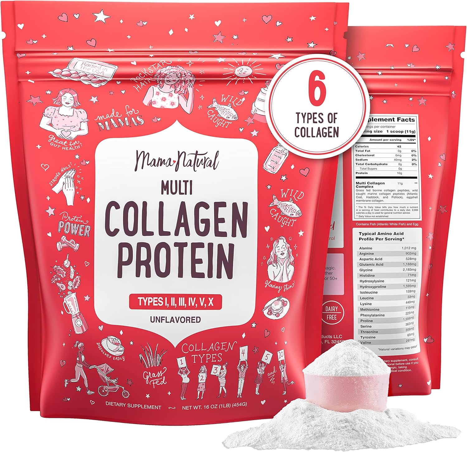 Multi Collagen Protein Powder Type I Ii Iii Iv V X - Unflavored & Hydrolyzed 16Oz Pure Collagen Peptides Powder - Grass Fed Beef, Wild Fish Marine & Usa Eggshell - Whole Body Collagen