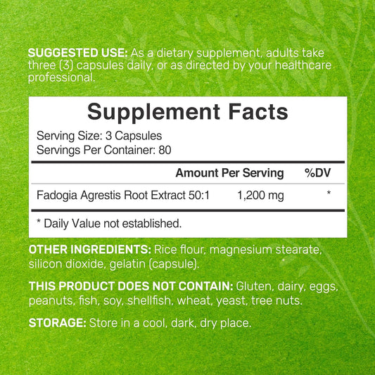 Deal Supplement Fadogia Agrestis 1,200 Mg Per Serving, 240* Capsules – 50:1 Extract From Root, Plant Based, Highly Purified And Bioavailable – Gluten Free, Non-Gmo, Third Party Tested