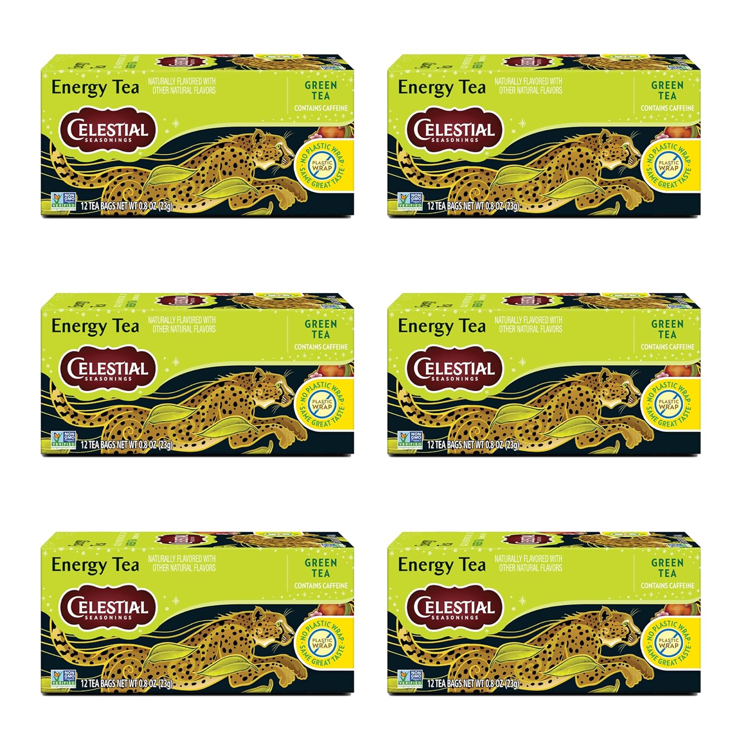 Celestial Seasonings Energy Green Tea, Caffeinated, 12 Tea Bags Box, (Pack Of 6)