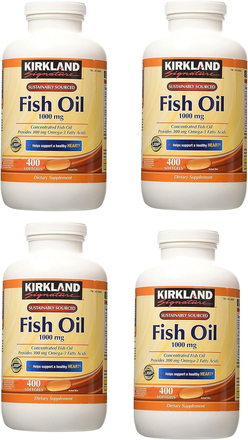 Kirkland Signature Fish Oil Concentrate with Omega-3 Fatty Acids, 1000mg, 1600 Softgels