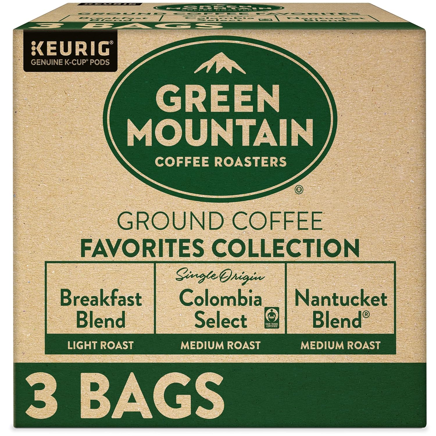 Green Mountain Coffee Roasters Ground Coffee Favorites Collection Variety Pack, 100% Arabica, 12oz. Bagged,12 Ounce (Pack of 3)