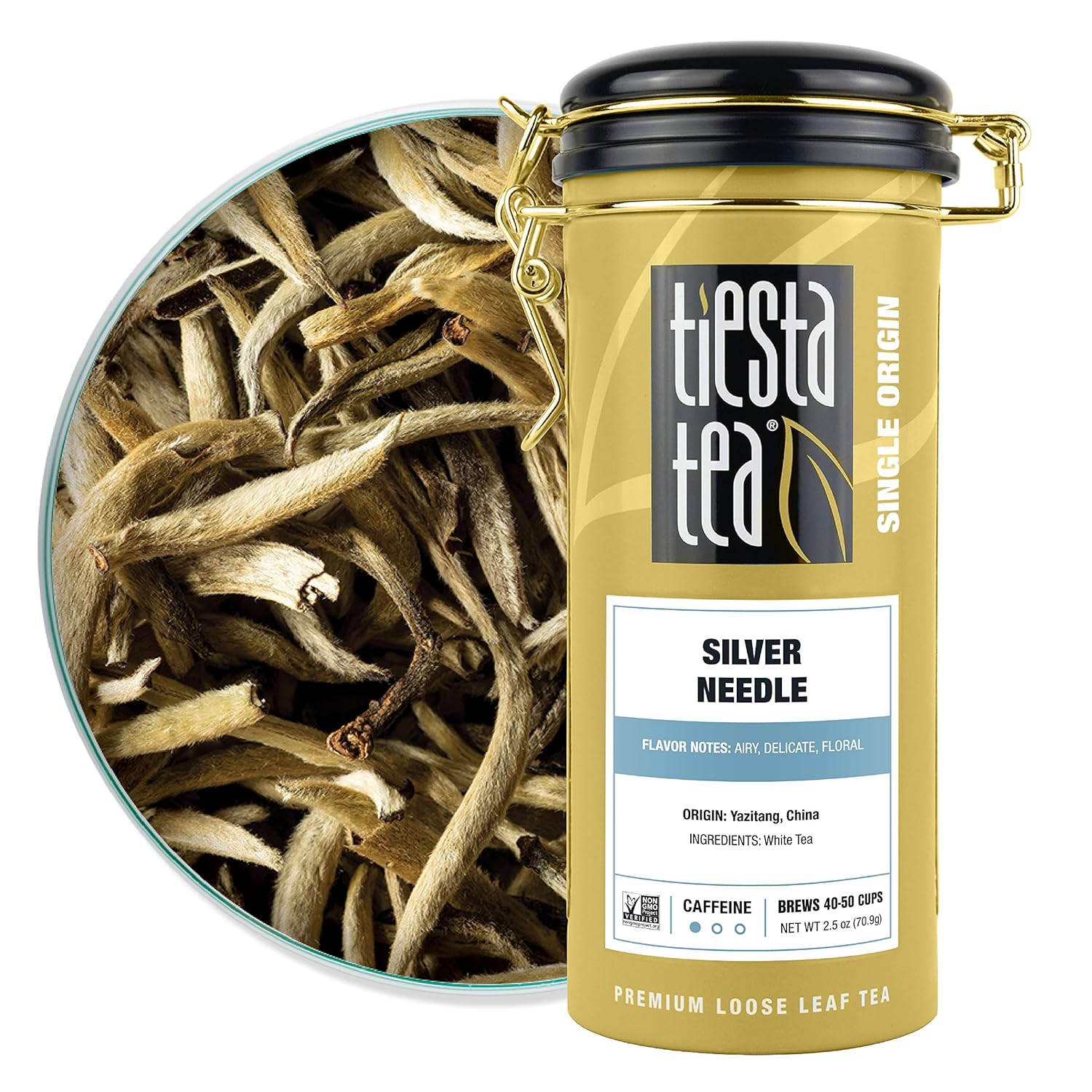 Tiesta Tea - Silver Needle White Tea | Single Origin Premium White Loose Leaf Tea From China 100% Pure Unblended Low Caffeinated Tea | Make Hot Or Iced Tea & Brews Up To 50 Cups - 2.5Oz Refillable Tin