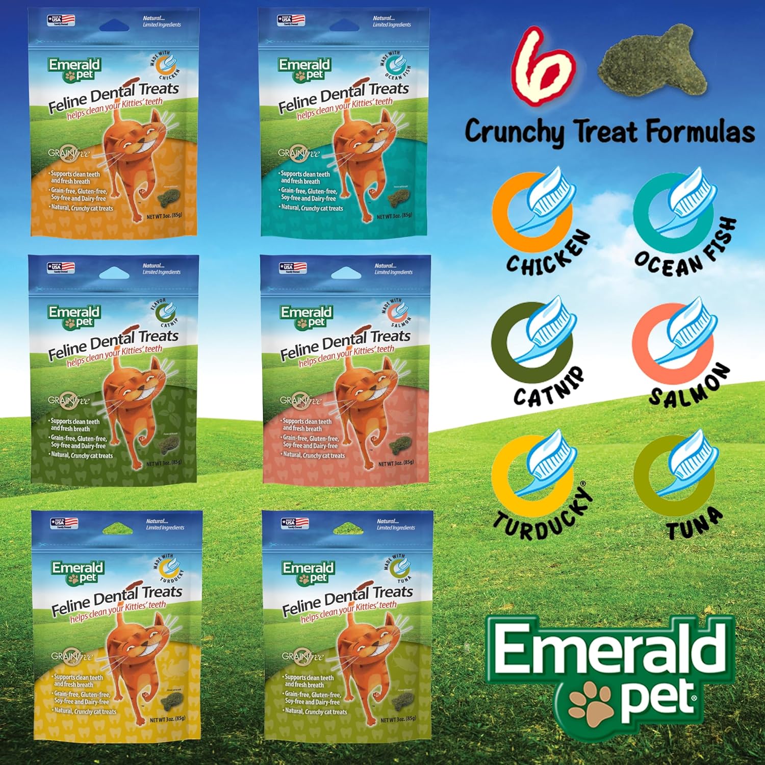 Feline Dental Treats — Tasty and Crunchy Cat Dental Treats Grain Free — Natural Dental Treats to Clean Cat Teeth, Freshen Cat Breath, and Reduce Plaque and Tartar Buildup — Salmon Treats, 3 oz : Pet Snack Treats : Pet Supplies