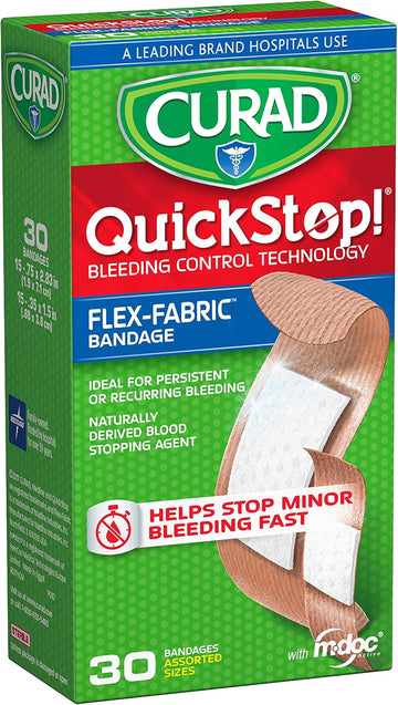 Curad Quickstop Flex Fabric Bandages, Assorted, 30/Box