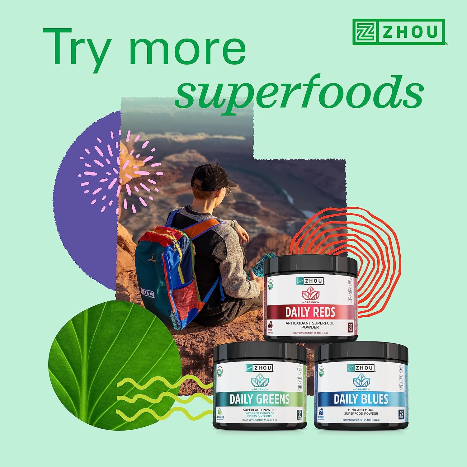 Zhou Supergreens Max Gummies, Greens Antioxidant Blend, Superfood Support Supplement, Digestion and Immune Health, Cellular Energy, Prebiotic and Probiotic Blend, No Added Sugar, 60 Vegan Gummies : Health & Household