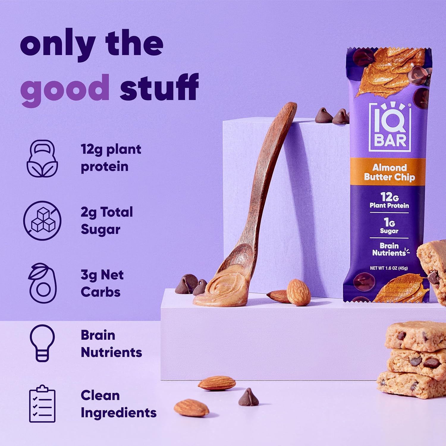 IQBAR Brain and Body Plant Protein Bars - Almond Butter Chip - 36 Count, Low Carb, High Fiber, Gluten Free, Vegan Snacks - Low Sugar Keto Energy Bars : Grocery & Gourmet Food