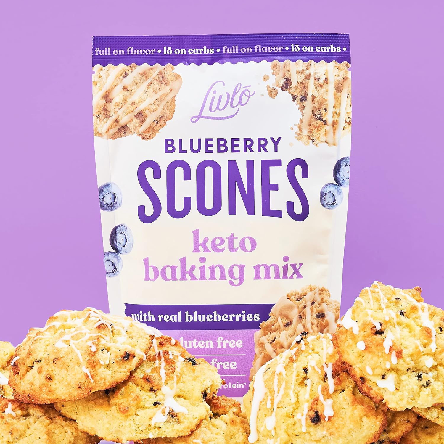 Livlo Blueberry Scone Keto Baking Mix - Low Carb Snack - 2g Net Carbs - Fast, Easy and Delicious Keto Friendly Food - 10 Servings : Grocery & Gourmet Food