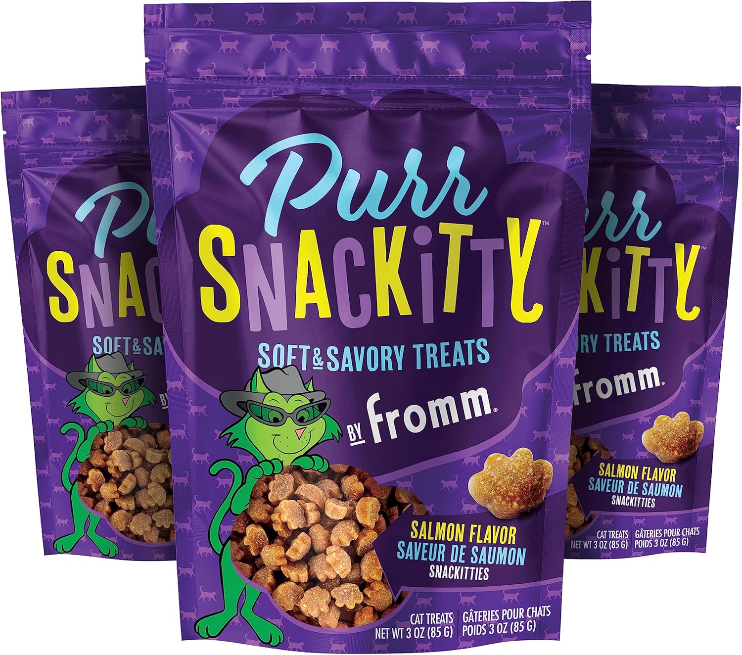 Fromm Purrsnackitty Salmon Flavor Snackitties Treats - Premium Soft & Savory Cat Treats - Pack Of (3) 3 Oz Bags