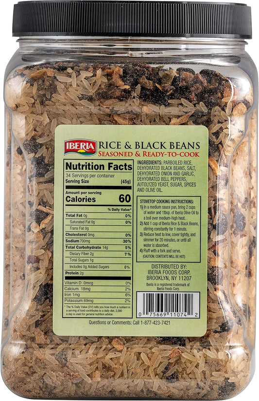 Iberia Rice & Black Beans, 3.4 Lb, Completely Seasoned & Ready To Cook, Nutritious & Delicious Rice And Beans