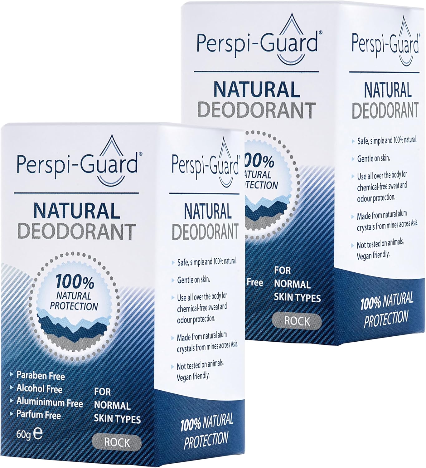 Perspi-Guard 100% Natural Aluminium Free Deodorant - Vegan Friendly Deodorant Stick Made W/Naturally-Occurring Tawas Crystals For Sweat Protection & Neutralising Odour-Causing Bacteria - 60G, 2-Pack