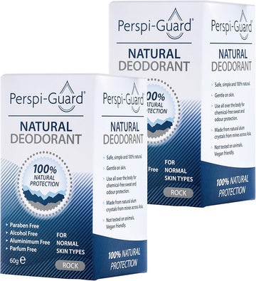 Perspi-Guard 100% Natural Aluminium Free Deodorant - Vegan Friendly Deodorant Stick Made W/Naturally-Occurring Tawas Crystals For Sweat Protection & Neutralising Odour-Causing Bacteria - 60G, 2-Pack