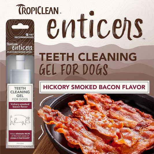 TropiClean Enticers Teeth Cleaning Gel for Dogs - Hickory Smoked Bacon Flavour, 59ml - Dental Gel - Helps Remove The Source of Bad Breath and Plaque - Flavour Dogs Love - No Brushing RequiredENBAGLKT2Z