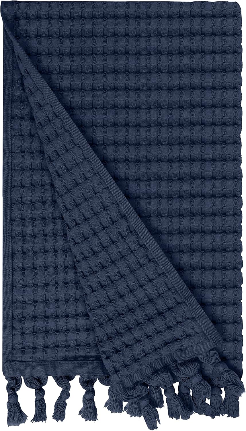 Gilden Tree Decorative Waffle Hand Towels For Bathroom, 20X35 Large, Quick Drying Fingertip Towel, Modern Style (Midnight Blue)
