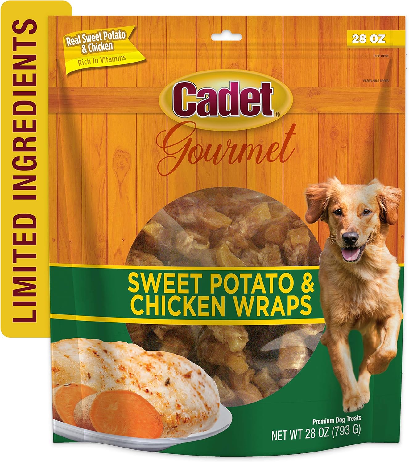 Cadet Gourmet Sweet Potato & Chicken Wraps Dog Treats - Healthy And Natural Chicken And Sweet Potato Dog Training Treats For Small & Large Dogs - Inspected & Tested In Usa (28 Oz.)