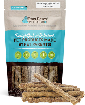 Raw Paws Grain-Free Soft Stick Treats For Dogs & Cats - Beef Recipe, 6-Oz - Made In Usa Beef Jerky Dog Treats - Cat Beef Sticks - Chewy Dog Beef Jerky Treats - Real Beef Dog Treats, Dog Sausage Treats