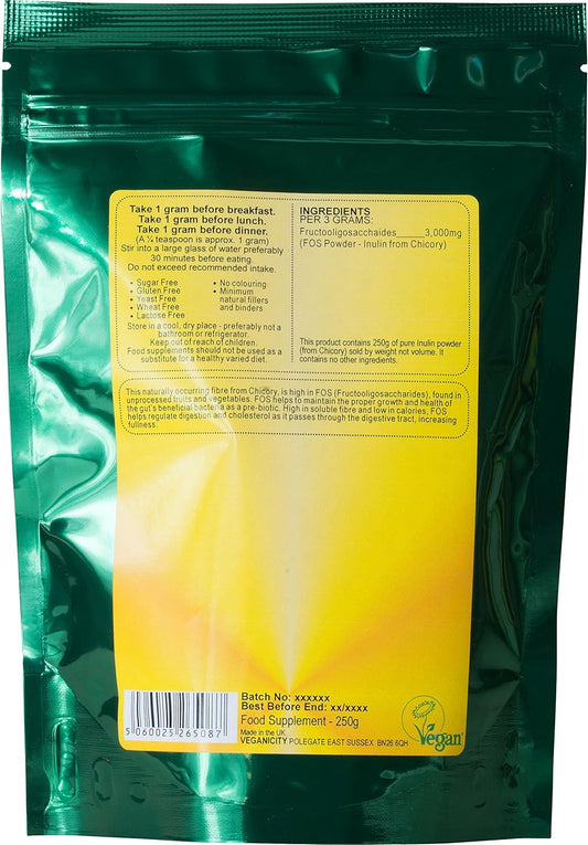 Veganicity Inulin Powder (Fos - Fructooligosaccharides) : Pre-Biotic Digestive Health Supplement: 250G