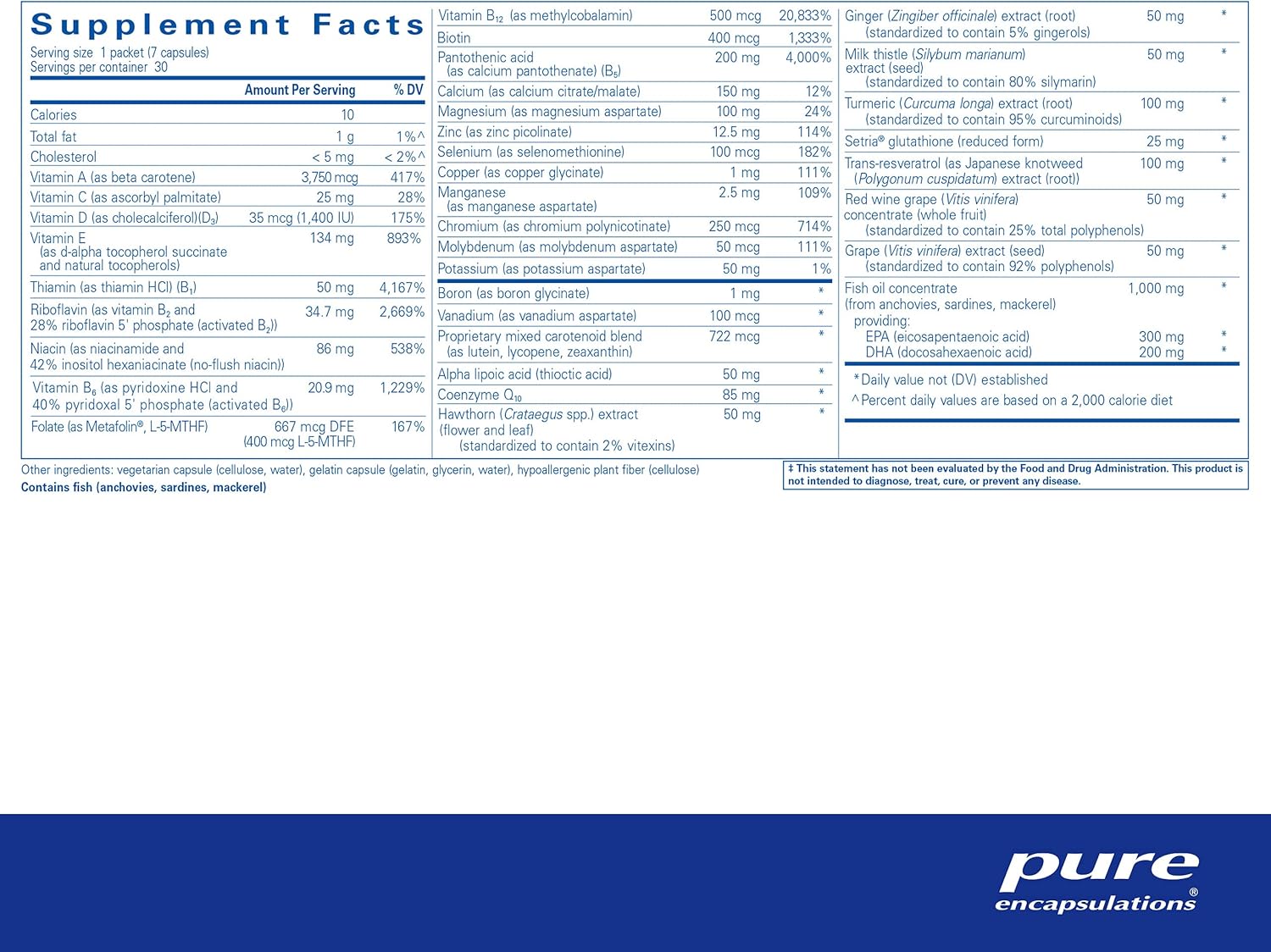 Pure Encapsulations Ultra Pure Pack | Multivitamin and Mineral Supplement to Support Cardiovascular Health, Liver, and Energy* | 30 Packets