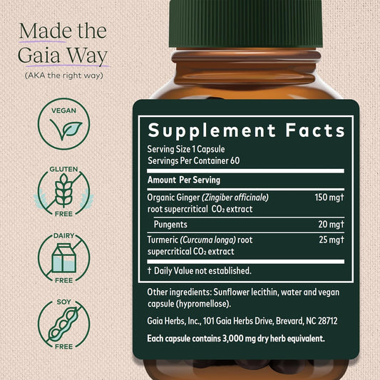 Gaia Herbs Ginger Supreme - Supports Healthy Digestion And Relieves Occasional Nausea - With Organic Ginger Root And Turmeric Root - 60 Vegan Liquid Phyto-Capsules (60-Day Supply)