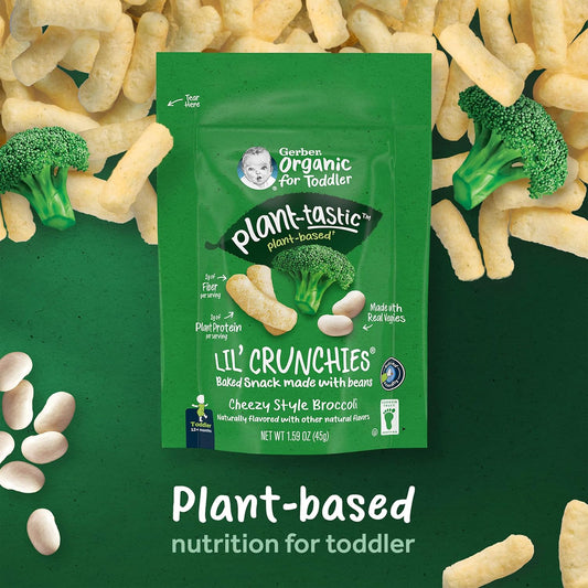 Gerber Toddler Food, Organic Lil Crunchies, Plant-Tastic, Cheezy Style Broccoli, Toddler Snacks, Baby Food, Baby Snacks, 1.59 Ounce