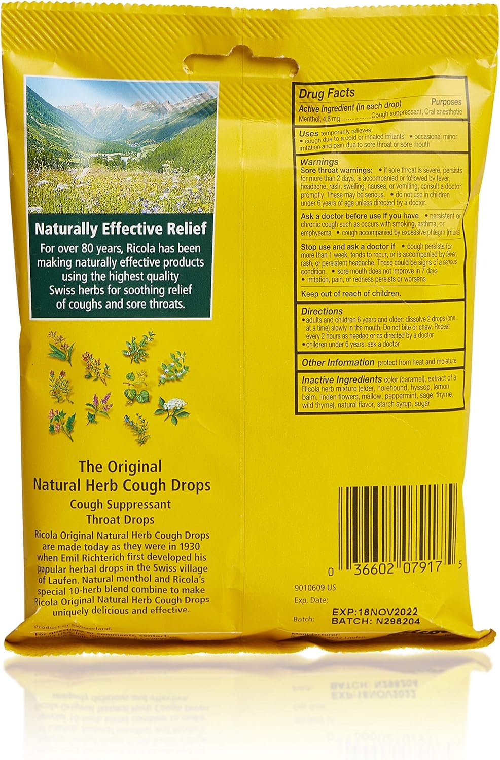 Ricola Original Herbal Cough Suppressant Throat Drops, 21ct Bag (Pack of 3)