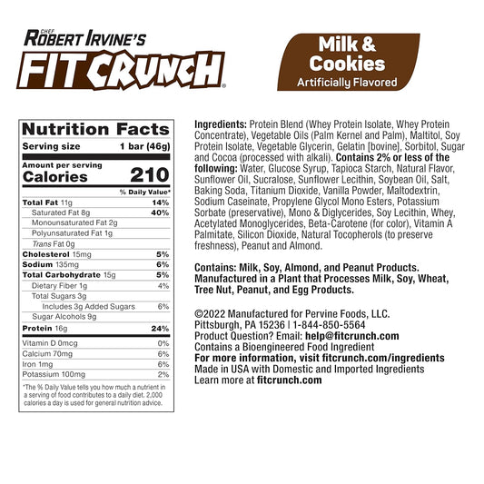 Fitcrunch Snack Size Protein Bars, Designed By Robert Irvine, World’S Only 6-Layer Baked Bar, 3G Of Sugar & Soft Cake Core (18 Bars, Milk And Cookies)