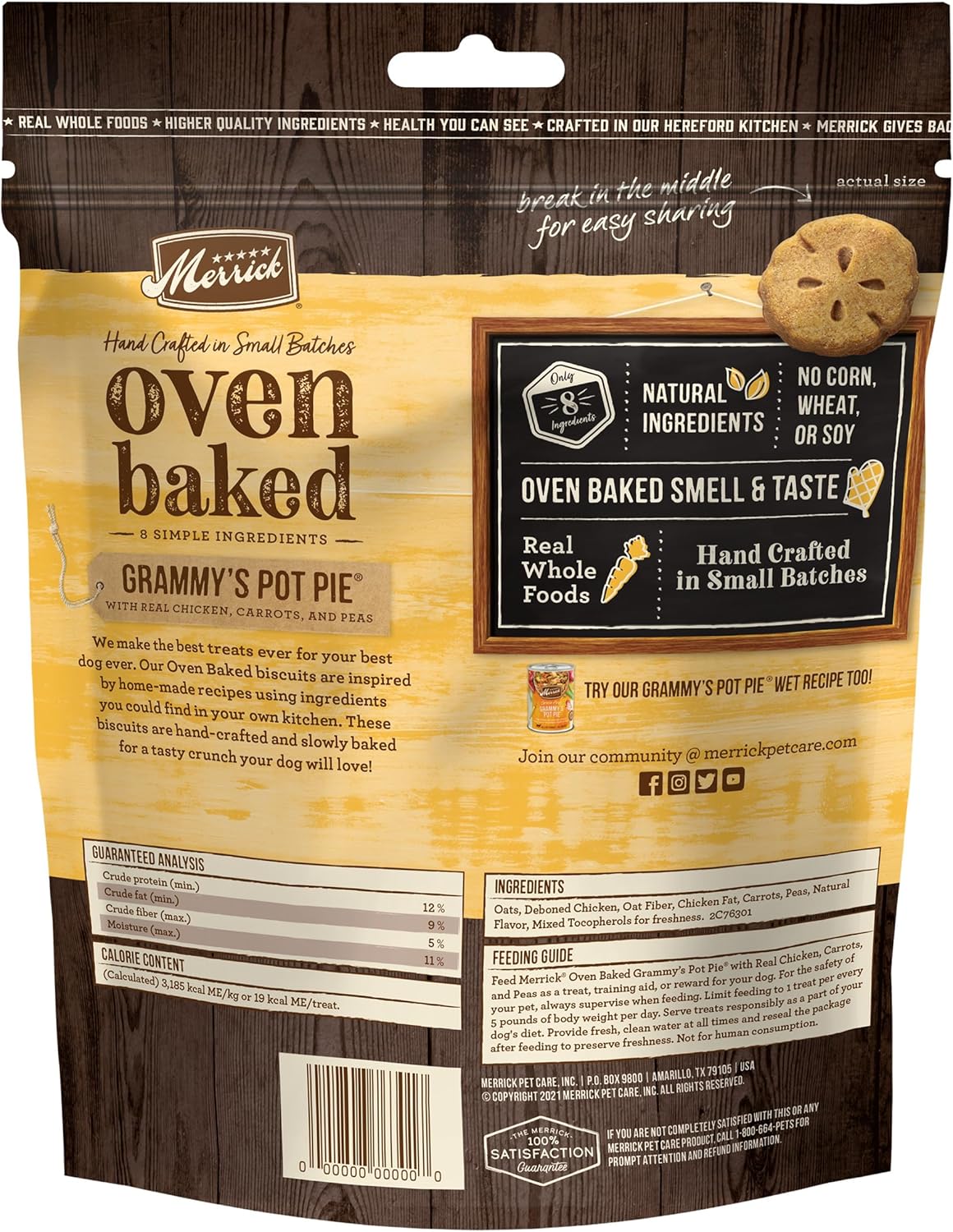 Merrick Oven Baked Natural And Crunchy Bag Of Treats, Dog Chicken Treats, Grammy’s Pot Pie With Real Chicken - 11 oz. Bag : Pet Supplies