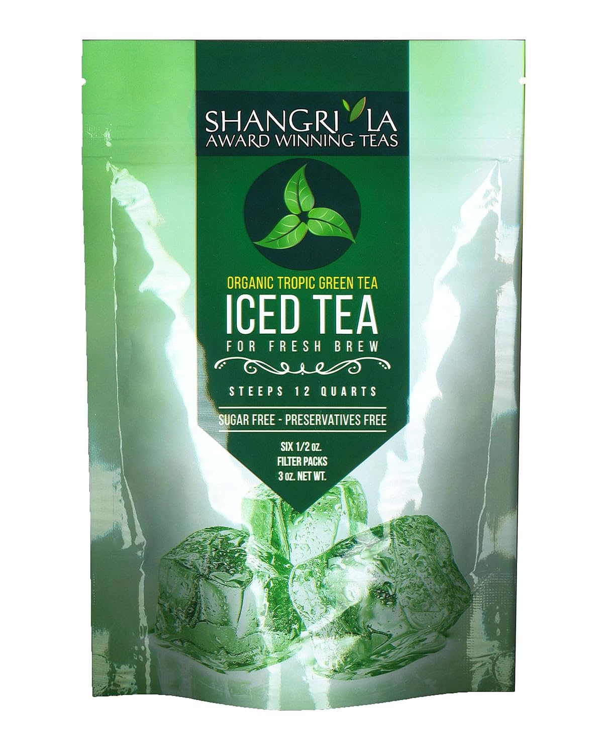 Shangri-La Tea Company Iced Tea Bags, Organic Tropic Green, Unsweetened And All Natural, Brews 2 Quarts Per Tea Bag, (6 Count) (5059)