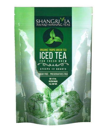 Shangri-La Tea Company Iced Tea Bags, Organic Tropic Green, Unsweetened And All Natural, Brews 2 Quarts Per Tea Bag, (6 Count) (5059)